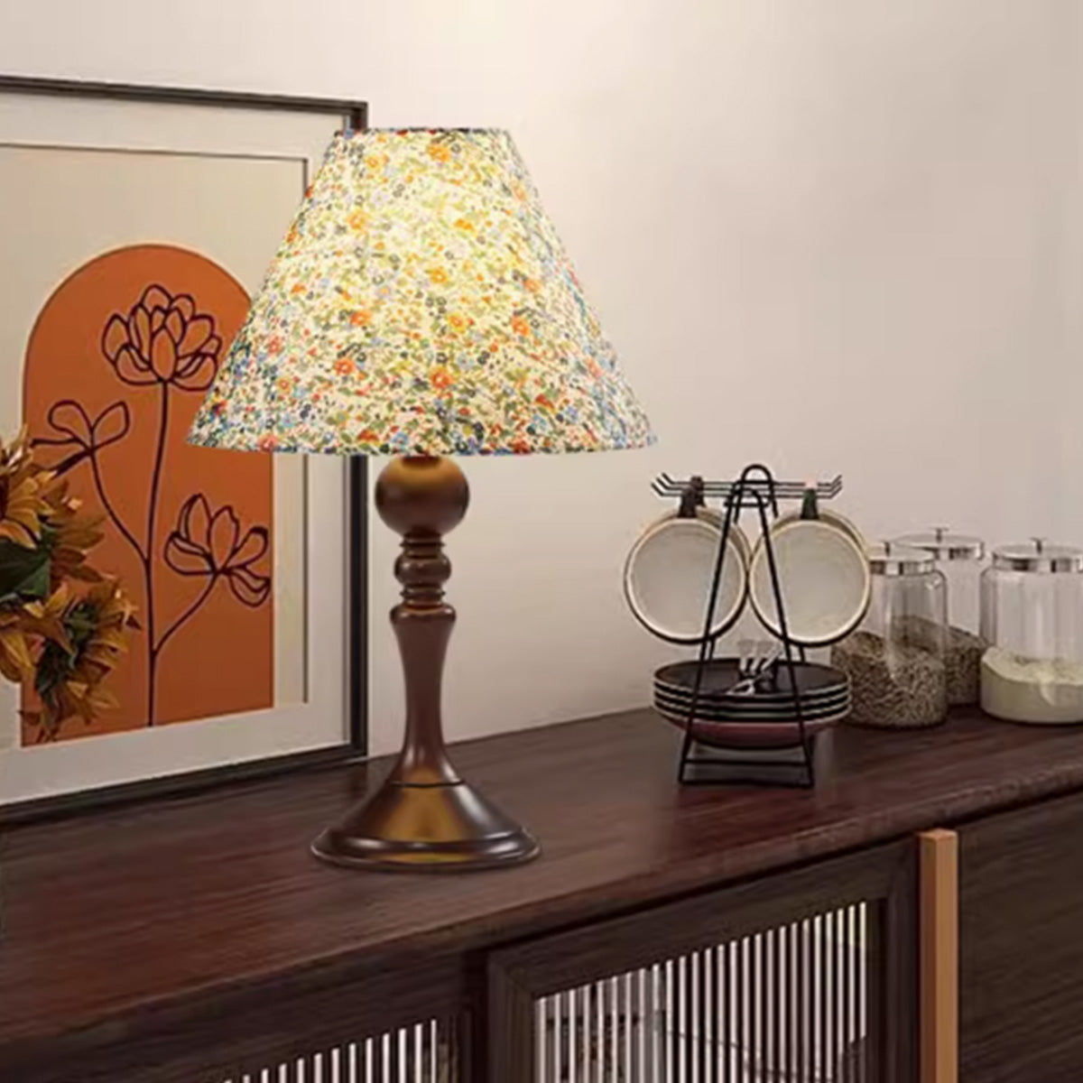 Medieval style floral fabric table lamp