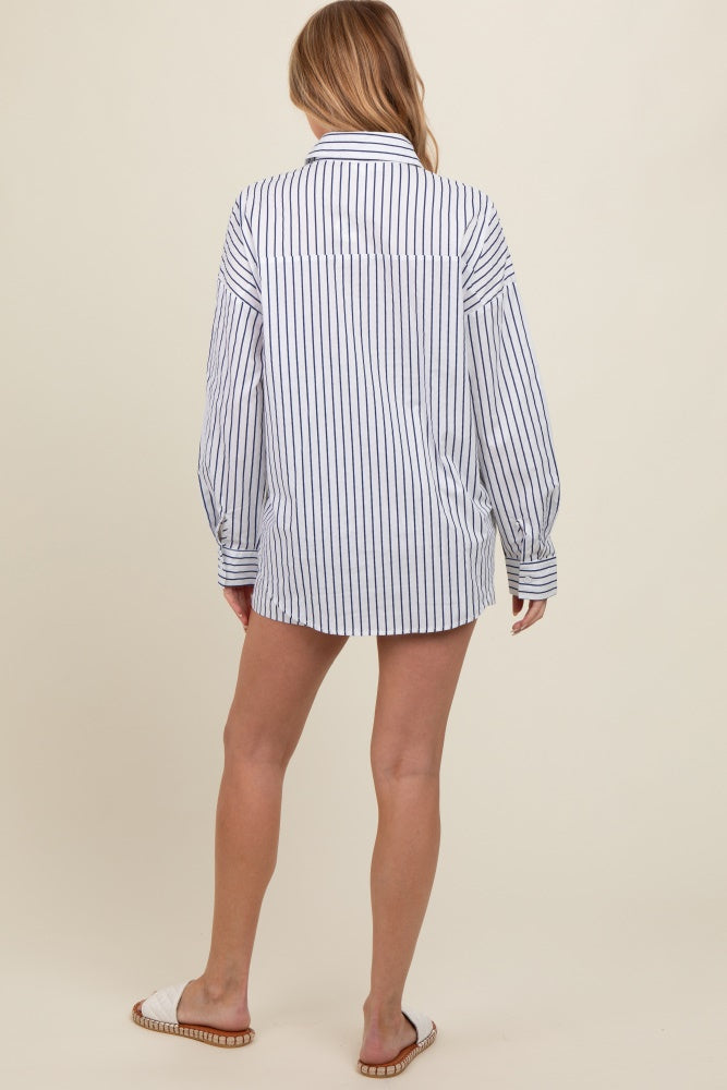 White Striped Button Down Top And Shorts Maternity Set