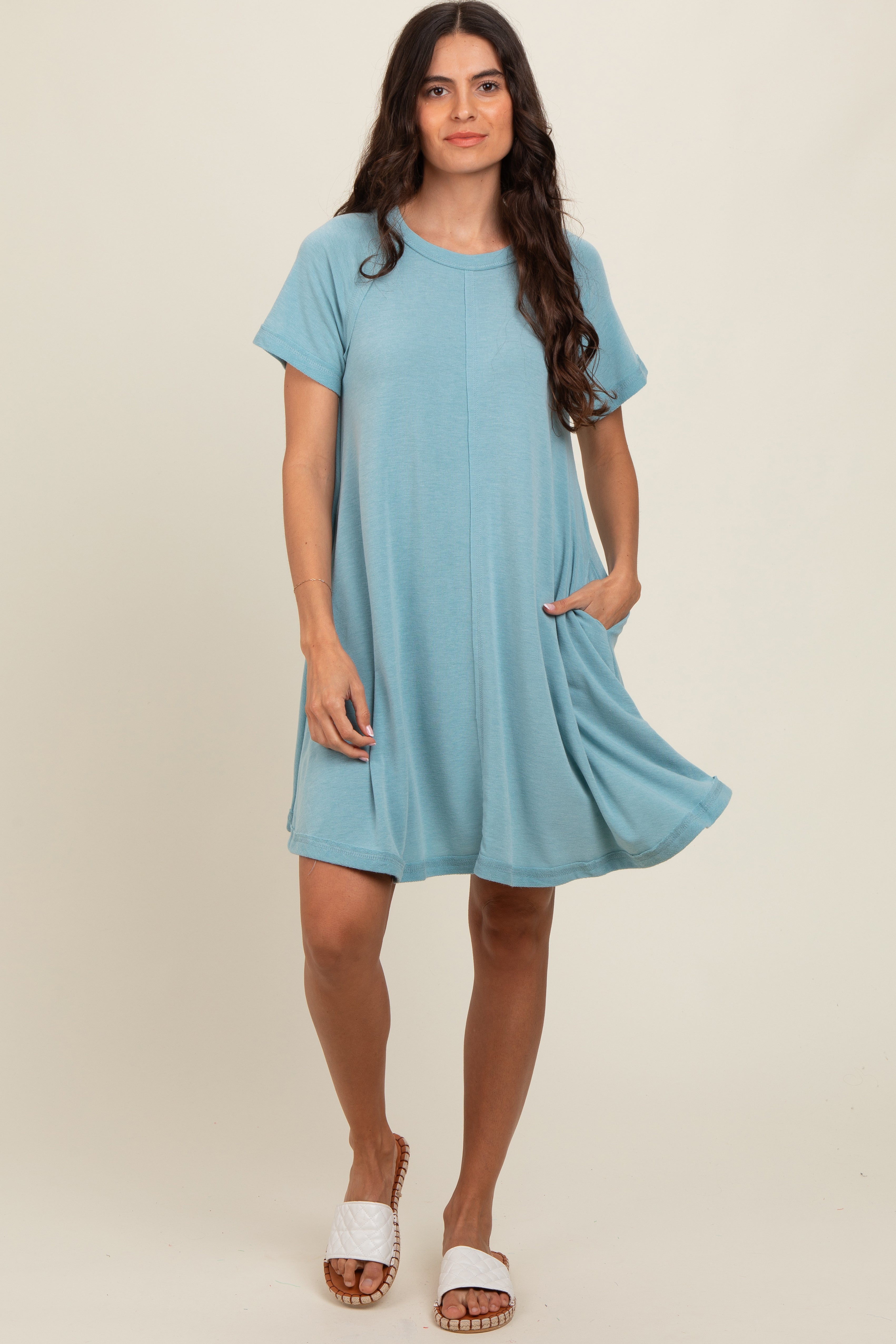 Light Blue Solid T-shirt Maternity Mini Dress