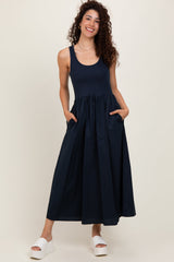 Navy Scoop Neck Contrast Skirt Maternity Maxi Dress