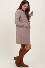 Mocha Mock Neck Maternity Mini Sweater Dress
