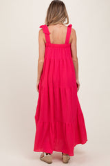 Red Shoulder Tie Tiered Maternity Maxi Dress