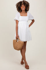 White Smocked Back Textured Babydoll Maternity Mini Dress