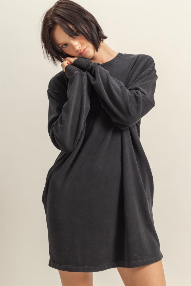 Black Long Sleeve Oversized Sweatshirt Maternity Mini Dress