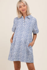 Blue Zebra Print Pocketed Maternity Mini Dress