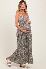 Olive Paisley Printed Wide Relaxed Fit Maternity Jumpsuit