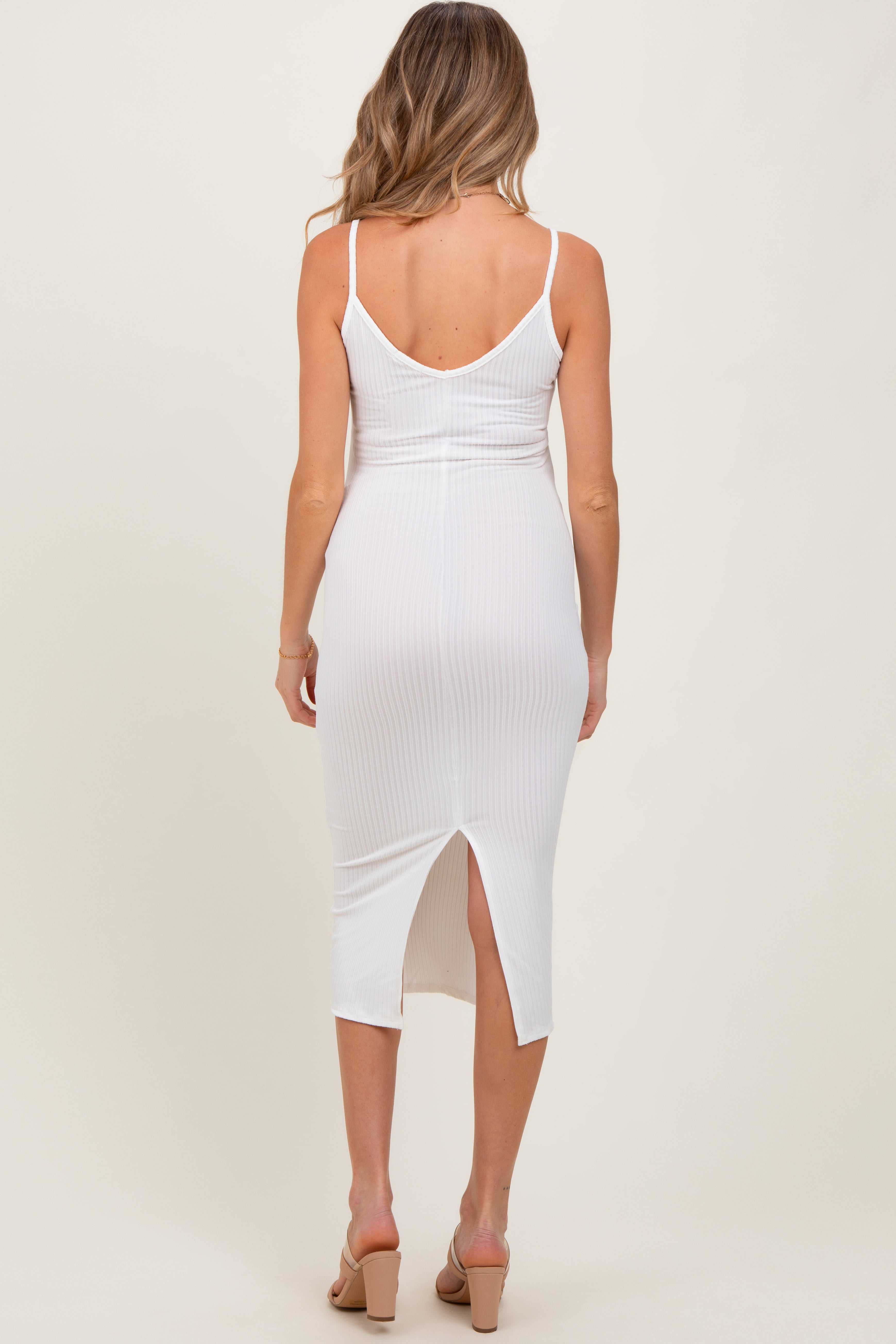 White Ribbed Cami Maternity Midi Dress