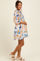 White Leaf Print Front Tie 3/4 Sleeve Maternity Dress