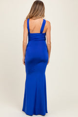 Royal Blue Twist Front Ruched Maternity Maxi Dress
