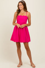 Fuchsia Scallop Edge Cutout Tie Back Maternity Mini Dress