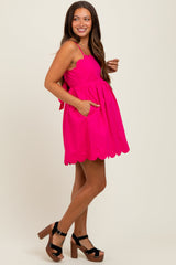Fuchsia Scallop Edge Cutout Tie Back Maternity Mini Dress