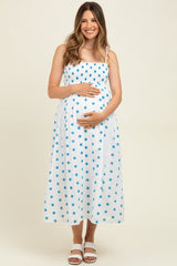 White Floral Smocked Sleeveless Maternity Midi Dress