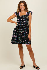 Black Floral Ruffle Strap Maternity Mini Dress