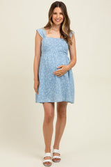 Light Blue Floral Chambray Maternity Mini Dress