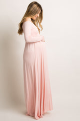 PinkBlush Tall Pink Solid Off Shoulder Maternity Maxi Dress