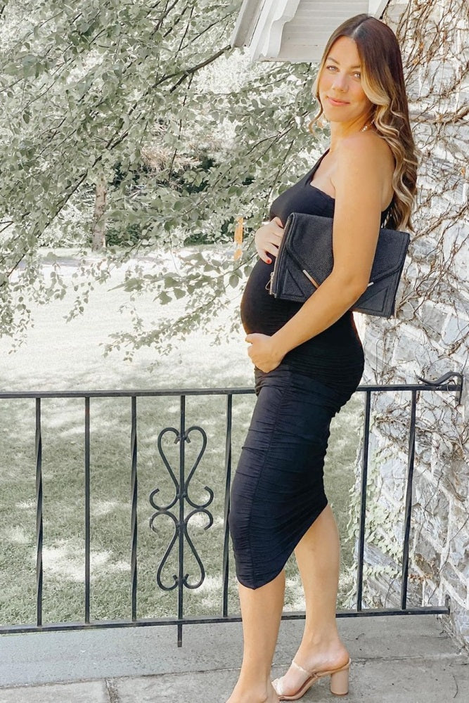 PinkBlush Black Ruched One Shoulder Maternity Dress