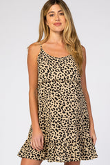 Taupe Leopard Print Sleeveless Maternity Mini Dress
