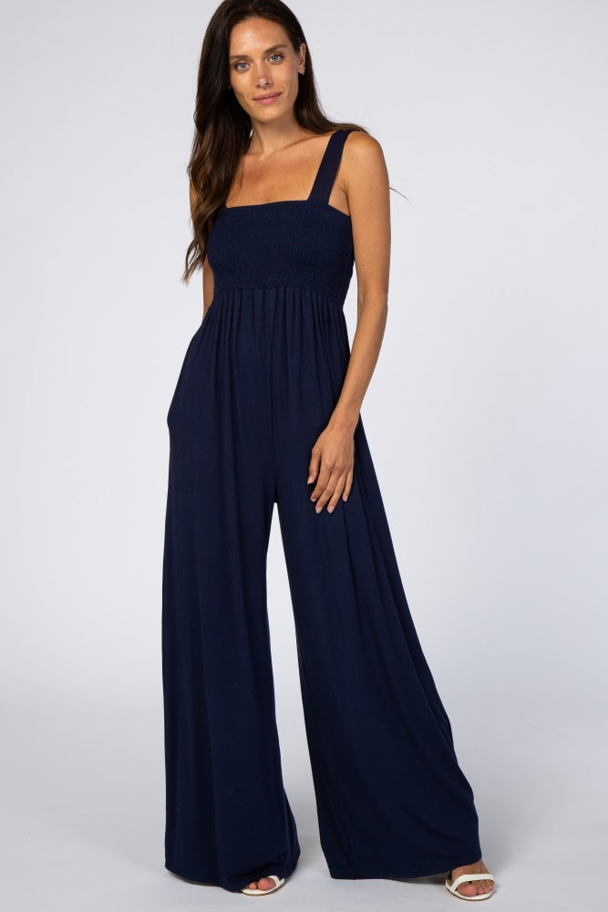 Navy Sleeveless Wide Leg Maternity Jumpsuit