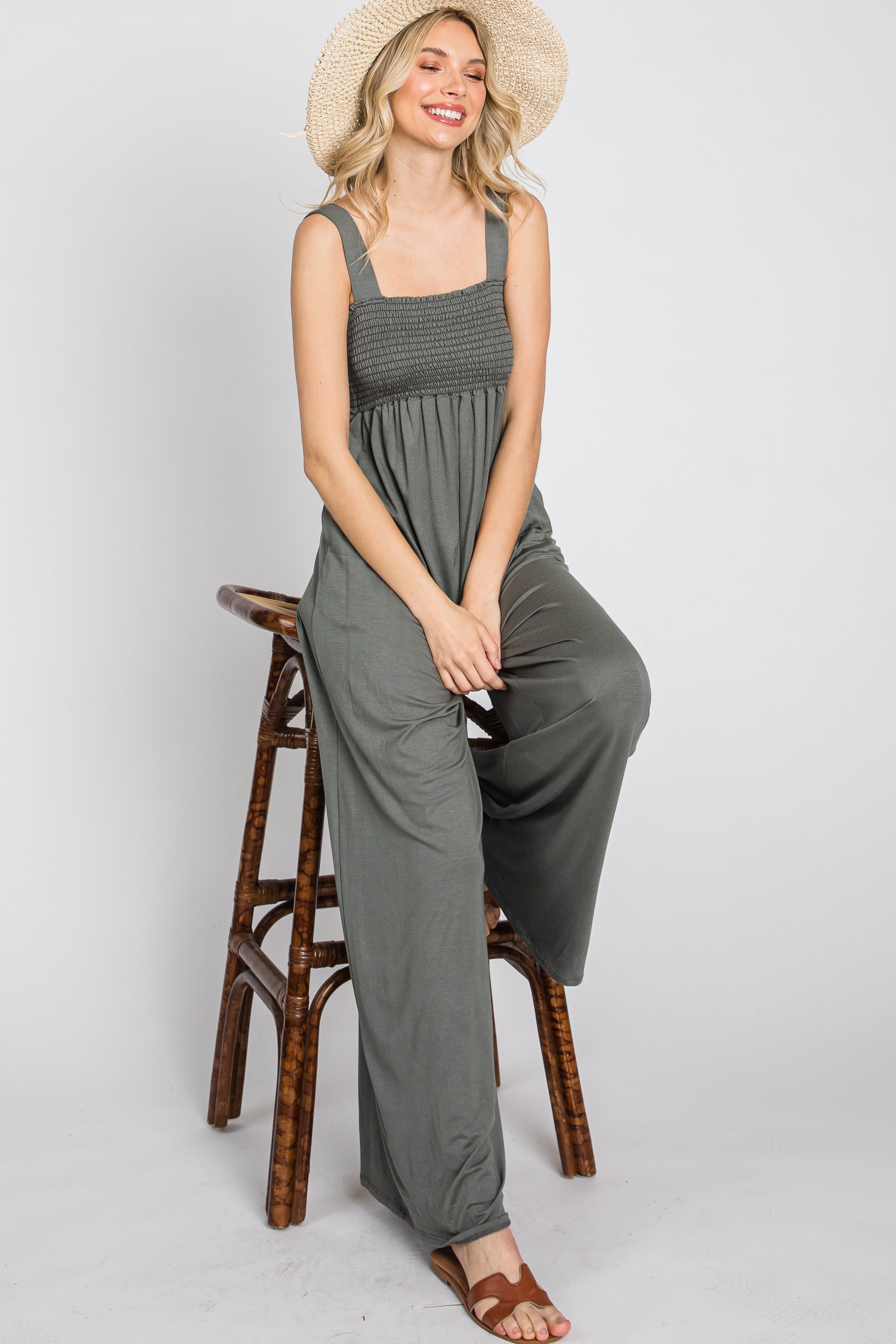 Olive Sleeveless Wide Leg Maternity Jumpsuit