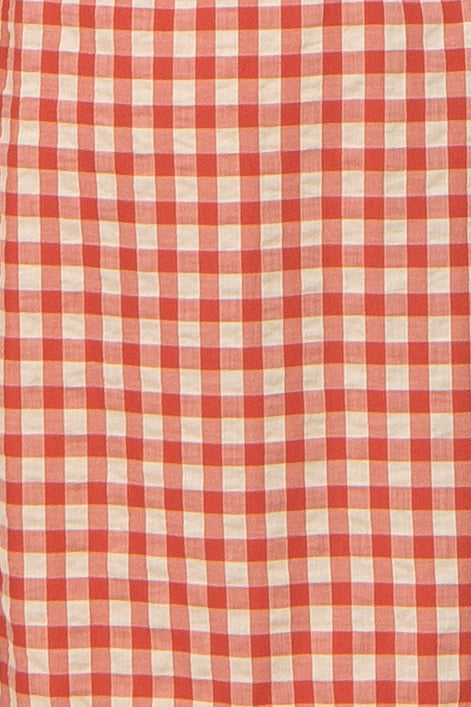 Rust Gingham Smocked Maternity Midi Dress