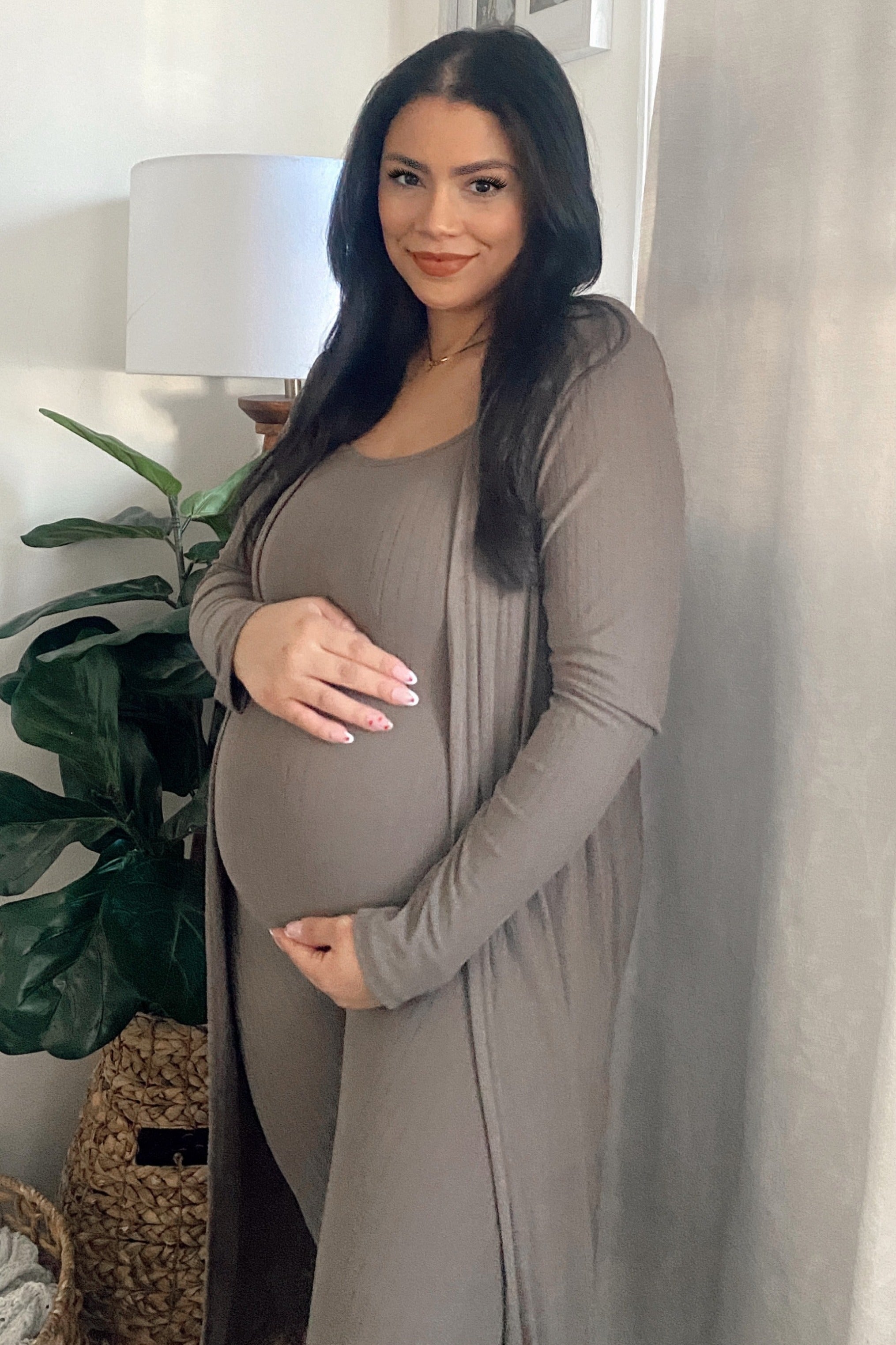 Mocha Ribbed Maternity Jumpsuit Two Piece Set