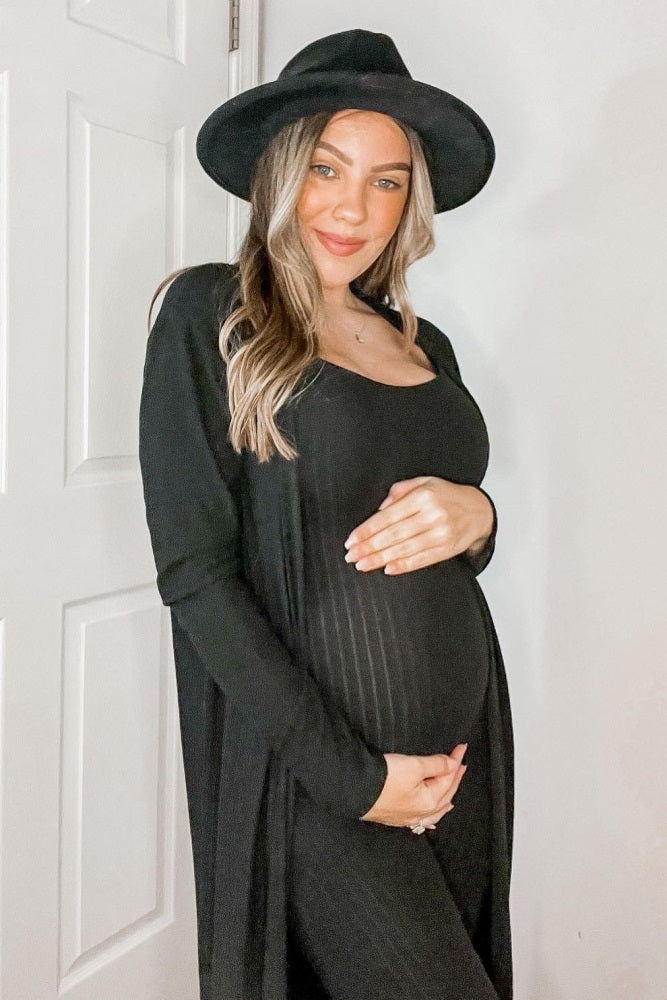 Black Ribbed Maternity Jumpsuit Two Piece Set