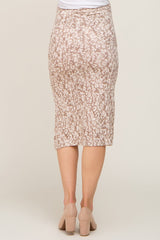 Taupe Leopard Print Drawstring Front Maternity Midi Skirt