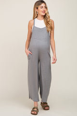 Heather Grey Sleeveless Pocketed Wide Leg Maternity Jumpsuit