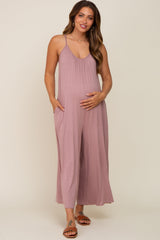 Mauve Basic Cropped Wide Leg Maternity Jumpsuit