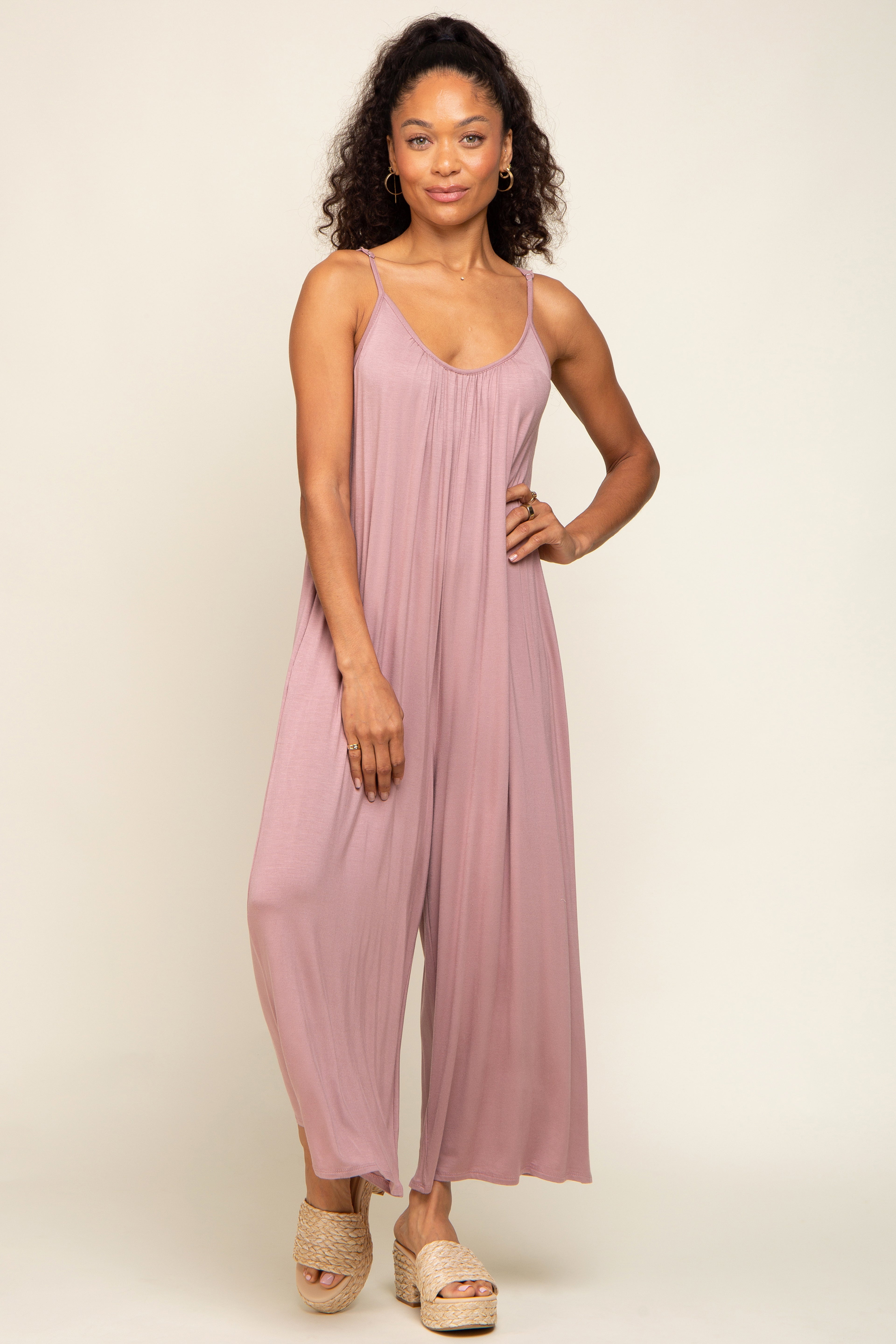 Mauve Basic Cropped Wide Leg Maternity Jumpsuit