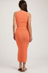 Orange Sleeveless Crop Maternity Skirt Set