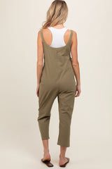 Olive Button Down Maternity Cropped Jumpsuit
