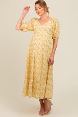 Yellow Floral V-Neck Tiered Maternity Midi Dress
