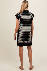 Black Striped Knit Cap Sleeve Maternity Mini Dress